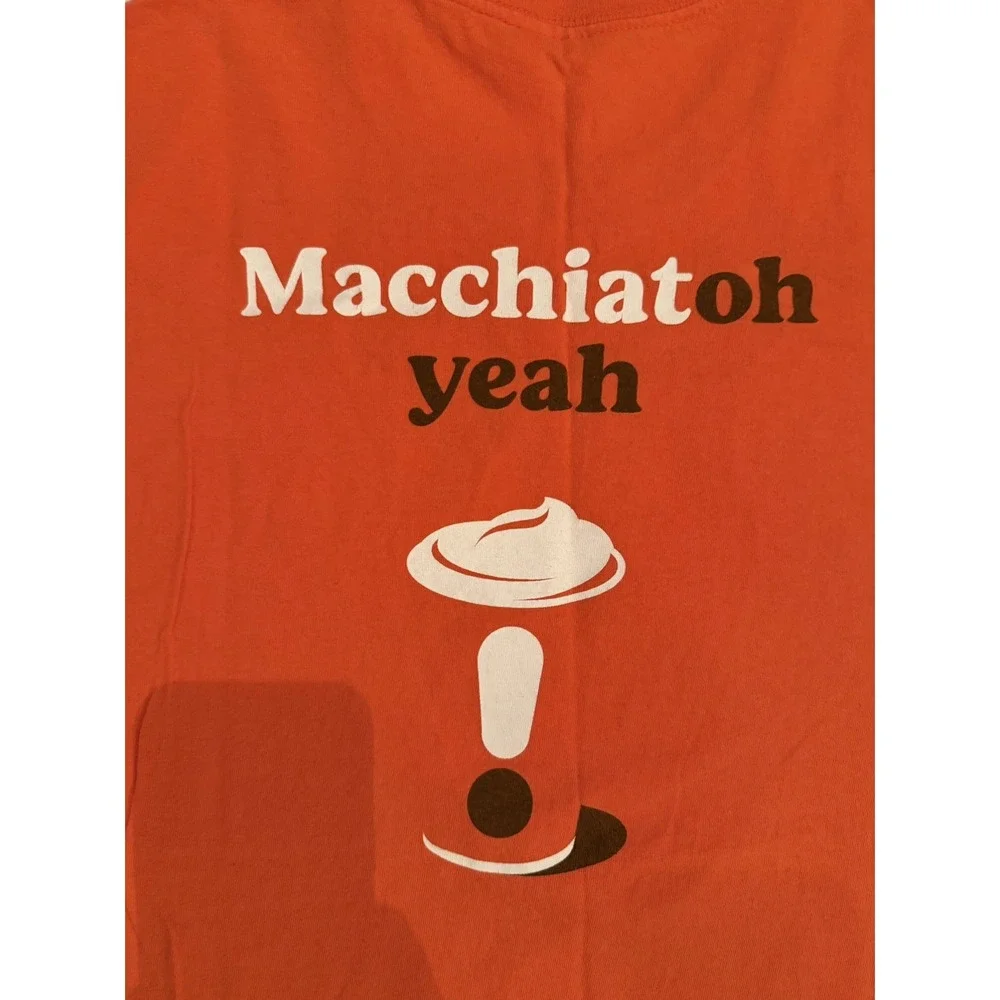 Dunkin Donuts Large T-Shirt Employee Cotton Orange Macchiato Oh Yeah Uniform Tee